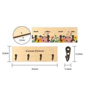 Sublimation Blanks Wooden Rectangular Wall Hanging Holder With Hooks Custom Key