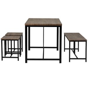 43.3“L Wooden Dining Room Table And Chair Set With 1 Bench 2 Stools