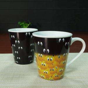 V shape smile face color changing magic mug promotional sublimation