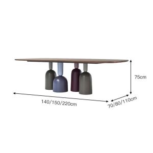 Customized Walnut Color Metal Base Dining Table Rectangular Shape