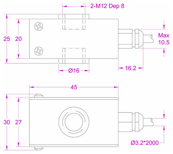 Low profile load cell 200lbs Transducer techniques mlp-200 tension compression
