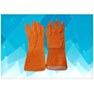 Disposable Medical Gloves Orange Color Latex Exam Gloves , Dip Flock - Lined