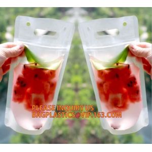 Beverage Pouch with Plastic Straw Hand-held Clear Zipper Stand Up Juice Drink