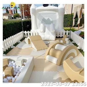 Beige White Kids Soft Play Playground Indoor With Inflatable Bounce House