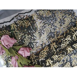 China 125CM Party Black Embroidered Sequin Mesh Fabric on sale