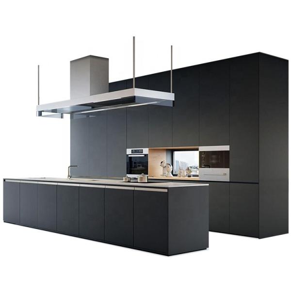 Quality 18mm E1 MDF Large Island Matte Black Kitchen Cabinets With Handleless Fronts wholesale