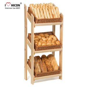 Retail Floor Standing Wooden Bread Display Stand For Bakery Store / Food Shops