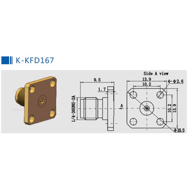 K2.92 Series Gold Plated 4-hole Flange Brass RF Coaxial Connector For 2 Semi - Rigid / Flexible Cable
