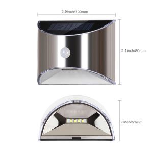 Fence Solar Powered PIR Motion Sensor Light Stainless Steel LED Lighting and