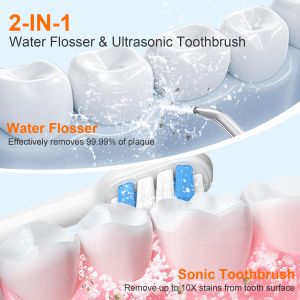 Portable 2-in-1 Teeth Cleaning Kit Electric Toothbrush & Water Flosser Combo for