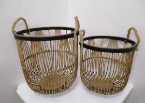 Cheap ZHONGYI Set Of 2 Round Bamboo Floor Baskets With Rope Handle, Brown for sale