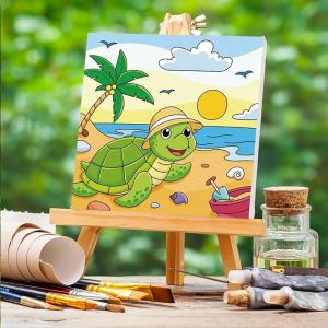 Sea Animals Pre Drawn Canvas Kit With Wooden Frame Acrylic Paints Palette And