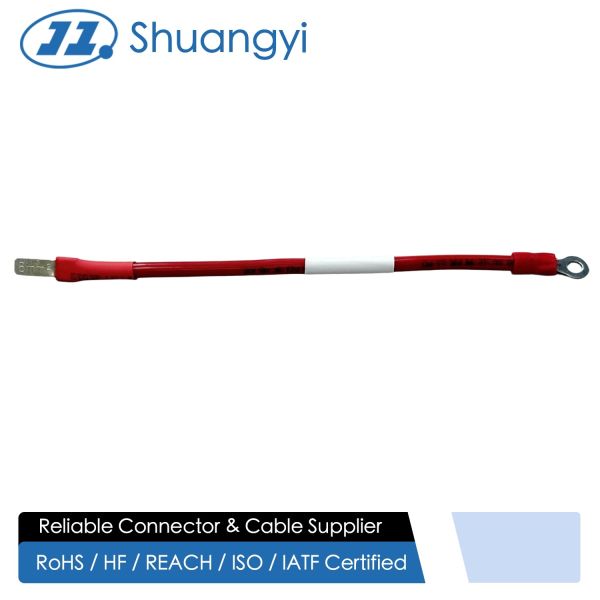 Quality Battery DC Power Cable Ring Terminal to Flat Tab Connector, Custom Red Wire Harness for Inverter, Solar Energy Storage, Automotive Power Distribution, High Current Electrical Connection Cable Assembly wholesale