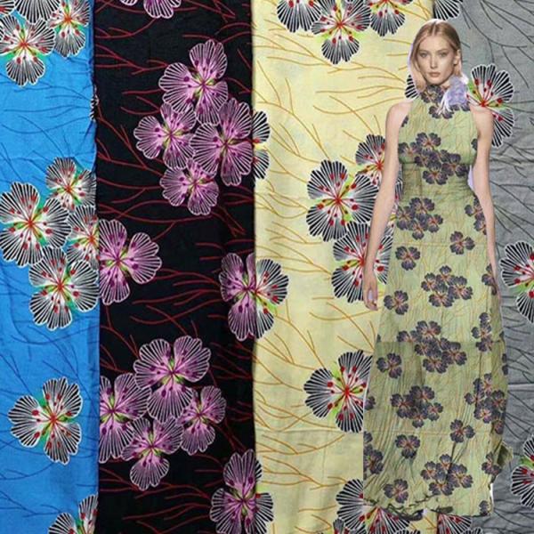 Quality 100-200gsm Floral Print Fabric For Dresses , Viscose Rayon Cloth Material wholesale