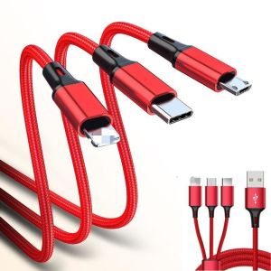 1.2m 3 In 1 USB Charger Cable , Multi Port Micro Lighting USB C Sync And Charge