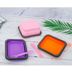600ML Rectangle BPA Free Silicone Folding Bento Box
