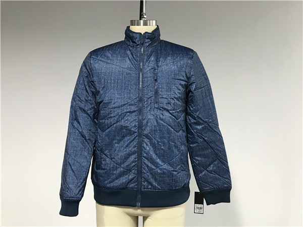 Quality Chunky Denim Look Polyester Nylon Wadded Puffer Jacket With Rib Detail TW64465 wholesale