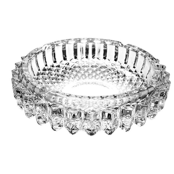 Quality Diamond Cut Crystal Glass Cigarette Ashtray 7.6 Inch Stackable For Easy Storage wholesale
