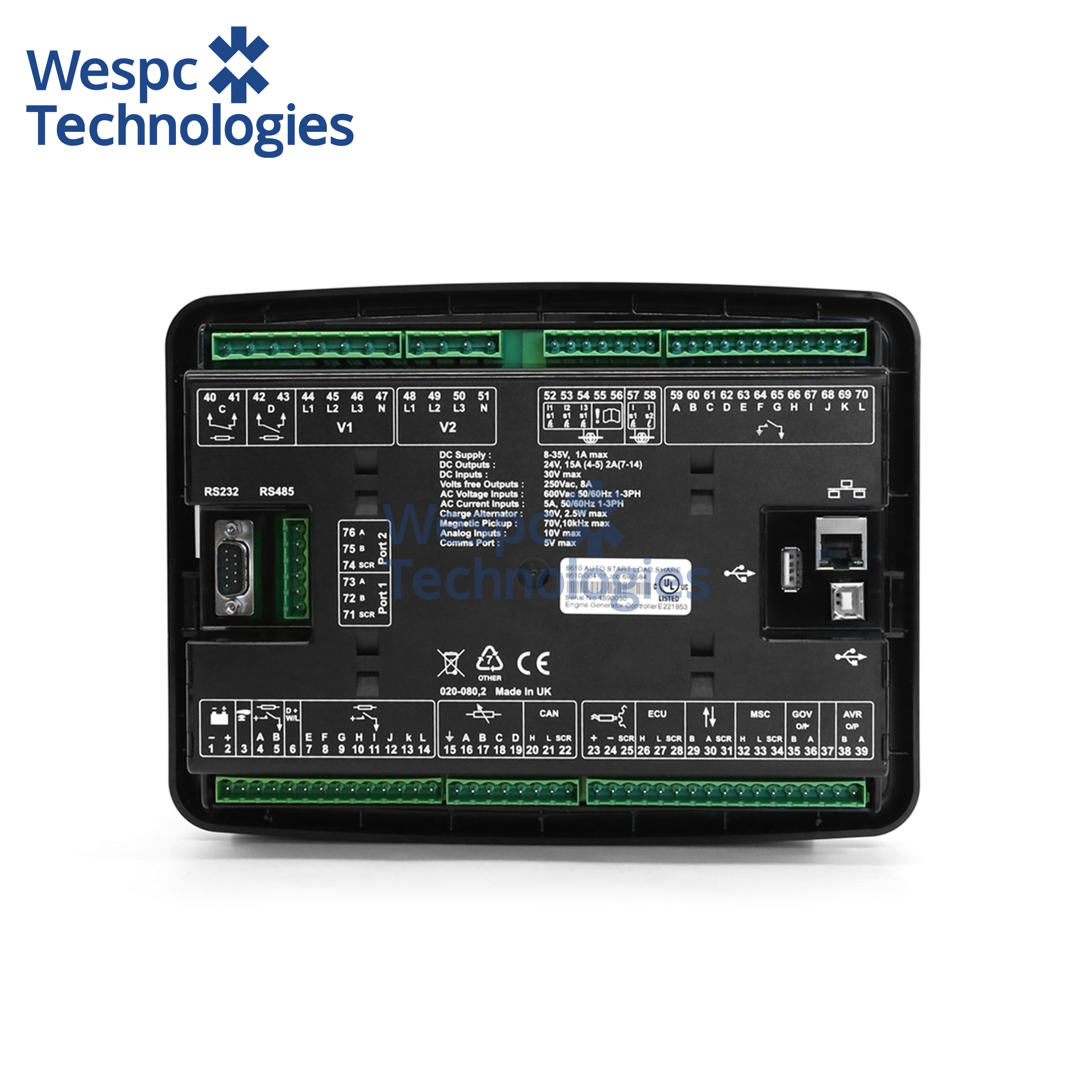 WESPC DSE8610 MKII Synchronizing and Load Sharing Control Panel for Diesel