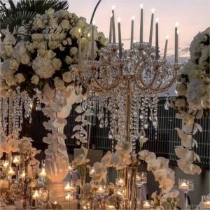 China ZT-325G Latest Design Gold Crystal Candelabra Wedding Table Decoration Centerpiece For 15 Arms on sale