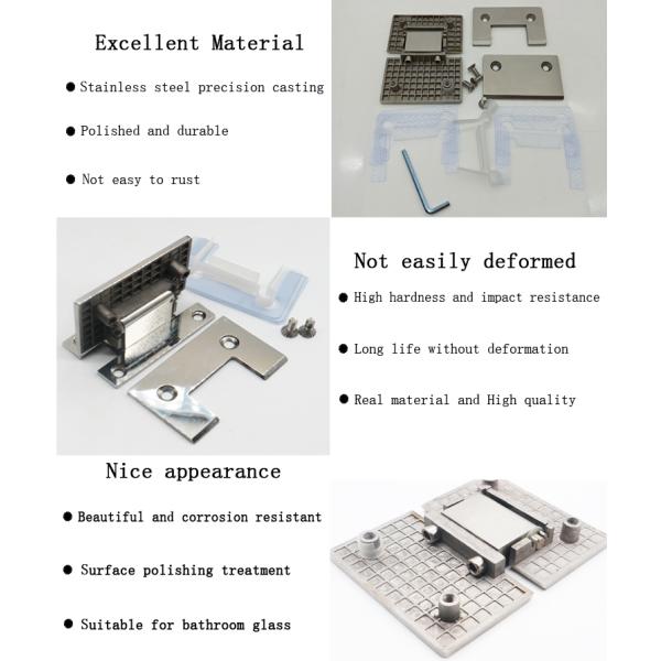 304 Stainless Steel Glass to Wall Hardware Shower Hinge Silver Coating Wall Mount