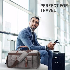 Custom Large capacity Waterproof Genuine Leather Canvas Overnight Weekender