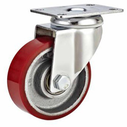 medium duty 5 swivel  PU cast iron core caster, 5 swivel red PU cast iron caster