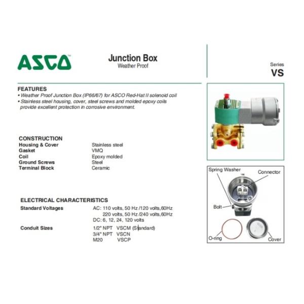 2 Position 5 Way Stainless Steel Solenoid Asco Valve VSCP8551G309MO