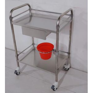 Heavy Duty 2-Shelf Stainless Steel Procedure Cart with Pull-Out Drawer Bucket
