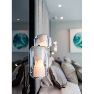 JYLINGHTING Modern Minimalist Glass Pendant Lights Oval Alabaster Texture for