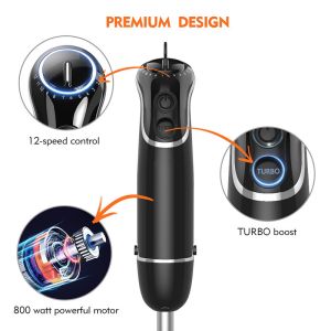 800W Kitchen Hand Blender 4 In 1 With Turbo Mode / 4 Stainless Steel Blades