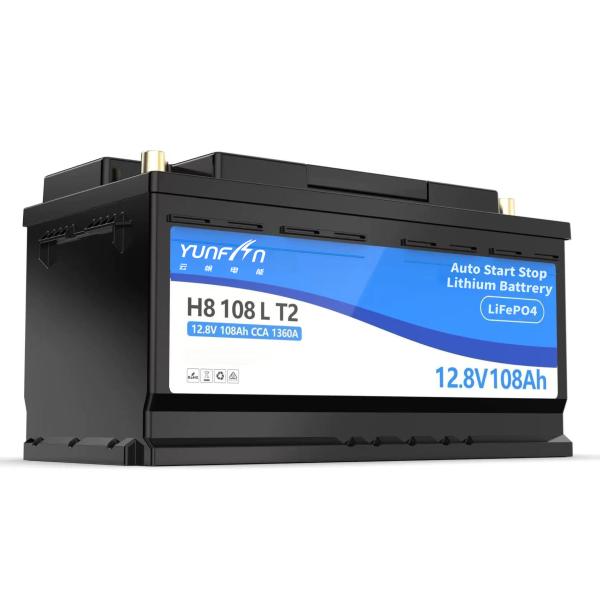 H8 12V 108AH LiFePo4 Car Start Stop Battery 3000 Cycles CCA 1360A Auto Starting
