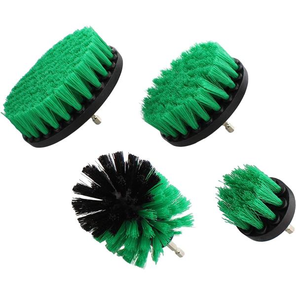 Nylon Scrubber Drill Attachment Cleaning Brush 4pc Set Green Medium Bristle