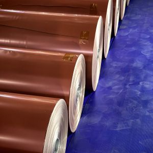 China 0.10mm Thickness 45mm Width Prepainted Aluminum Foil For Rollable Ridge Vent And Rollable Chimney Flashing Strip Making on sale