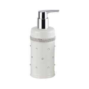 Round shape ceramic bathroom accessories set white color with acrylic decor