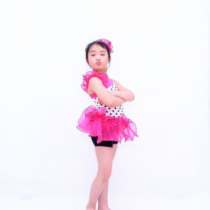 Stage Jazz Tap Costumes Polka Dot Double Strap Leotard Side Ruffle Suttles