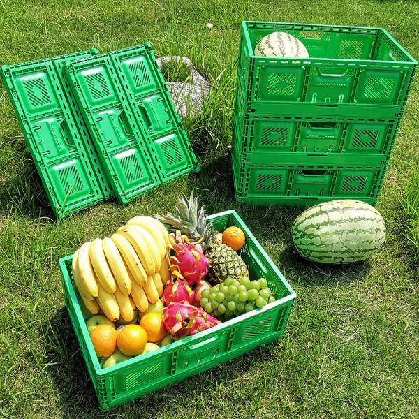 Collapsible Plastic Storage Crate Fold Plastic Fruit Crate Moving Box 600x400x22