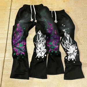 Custom Screen Dtg Print Stacked Flared Joggers Sweat Pants Men Applique Embroidery Stitching Patches Acid Wash Jogger Sweatpants