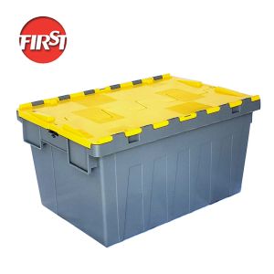 Cheap FIRST 23.6&quot;*15.7&quot;*12.4&quot; Industrial Plastic Storage Tote with Hinged Attached Lid Container for sale
