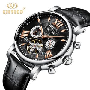 Silver Case Skeleton Mechanical Watch  Leather Strap Calendar Display
