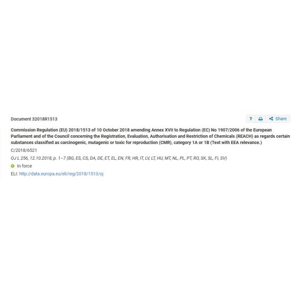Entry 72 of Commission Regulation (EU) 2018/1513 amending Annex XVII of REACH Regulation (EC) No 1907/2006
