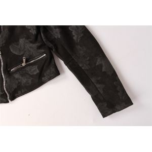 Black Red Cropped Ladies Suede Bomber Jacket With Jacquard Weave