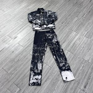 China Custom Zip Up Jacket Sweatpants Set Streetwear 2 Pieces Set Joggers Dtg Vintage Print Tracksuit Jacket Pants Set on sale
