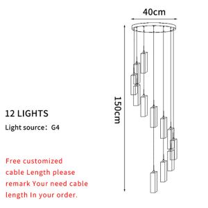LED Pendant Light Staircase Crystal Chandelier Hanging Lamp Spirl hanging