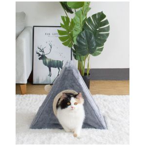 Linen Portable 42cm Short Plush Cat House Indoor