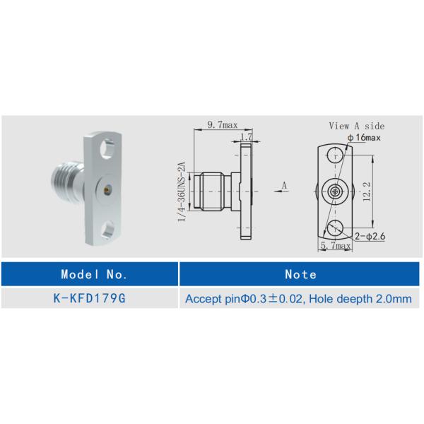 Stainless Steel Flange Female 2.92mm RF Connector 2 Holes 2mm Depth 40GHz