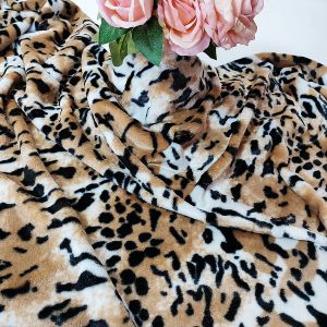 PV Fleece Faux Fur Plush Fabric For Shoes Garments Upholstery Leopard Printed