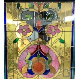 Bathroom Custom Partition Stained Leaded Glass With Brass Caming Thick 1"