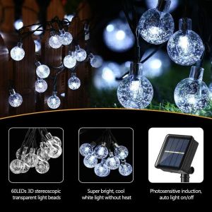 Outdoor Solar String Lights 45.5Ft 60 LED Solar Powered String Lights Crystal