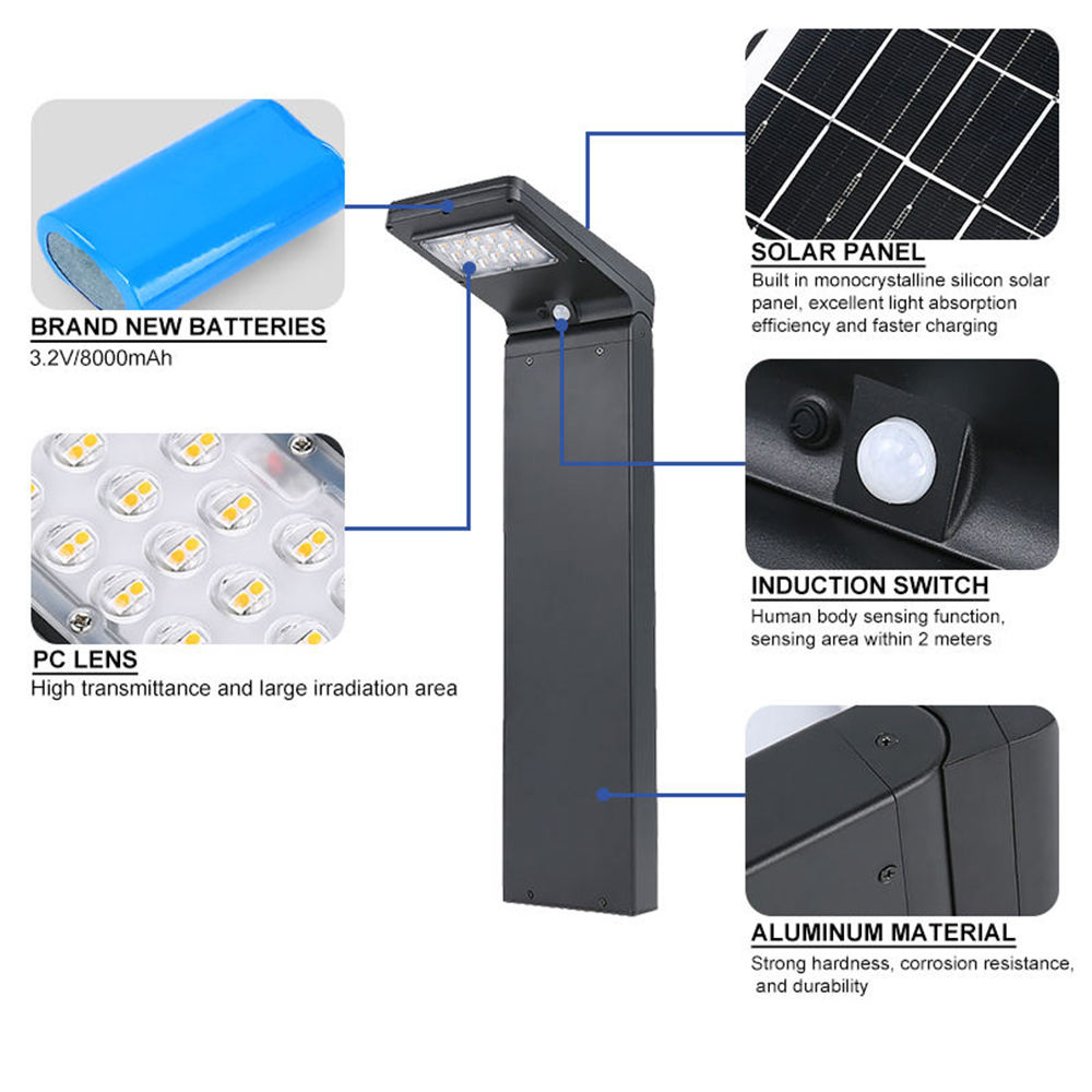Aluminum Die-Cast Motion Sensor Solar Bollard IP65 Waterproof LED for Garden